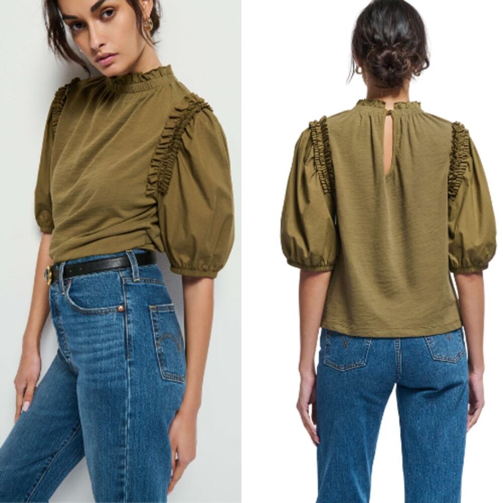 NEW Nation LTD Roya Ruffle Neckline Poplin Shoulders Blouse Size: Extra Small